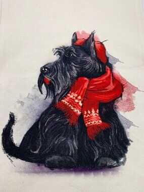 Scottish Terrier Cotton Table Runner With Red Scarf Design 14" x 84" D. Stevens
